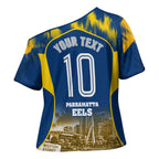 Personalised Parramatta Eels Mascot Rugby Cross Shoulder Shirt Parramatta Cityscape Athletic Graphic Print