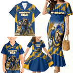 Personalised Parramatta Eels Mascot Rugby Family Matching Mermaid Dress and Hawaiian Shirt Parramatta Cityscape Athletic Graphic Print