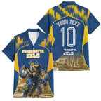 Personalised Parramatta Eels Mascot Rugby Family Matching Off Shoulder Maxi Dress and Hawaiian Shirt Parramatta Cityscape Athletic Graphic Print