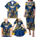 Personalised Parramatta Eels Mascot Rugby Family Matching Puletasi and Hawaiian Shirt Parramatta Cityscape Athletic Graphic Print