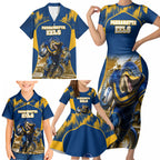 Personalised Parramatta Eels Mascot Rugby Family Matching Short Sleeve Bodycon Dress and Hawaiian Shirt Parramatta Cityscape Athletic Graphic Print