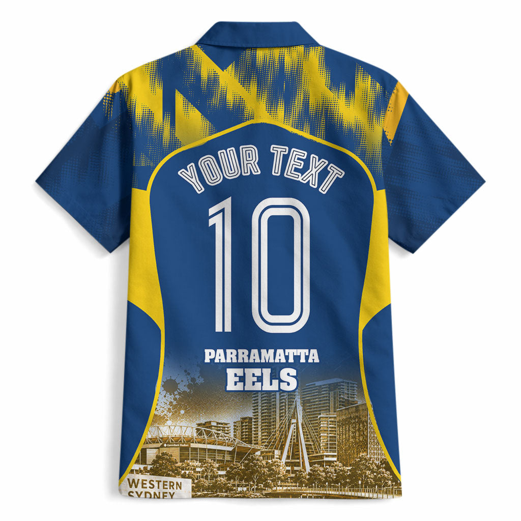 Personalised Parramatta Eels Mascot Rugby Hawaiian Shirt Parramatta Cityscape Athletic Graphic Print