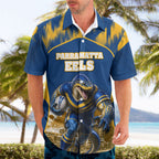 Personalised Parramatta Eels Mascot Rugby Hawaiian Shirt Parramatta Cityscape Athletic Graphic Print