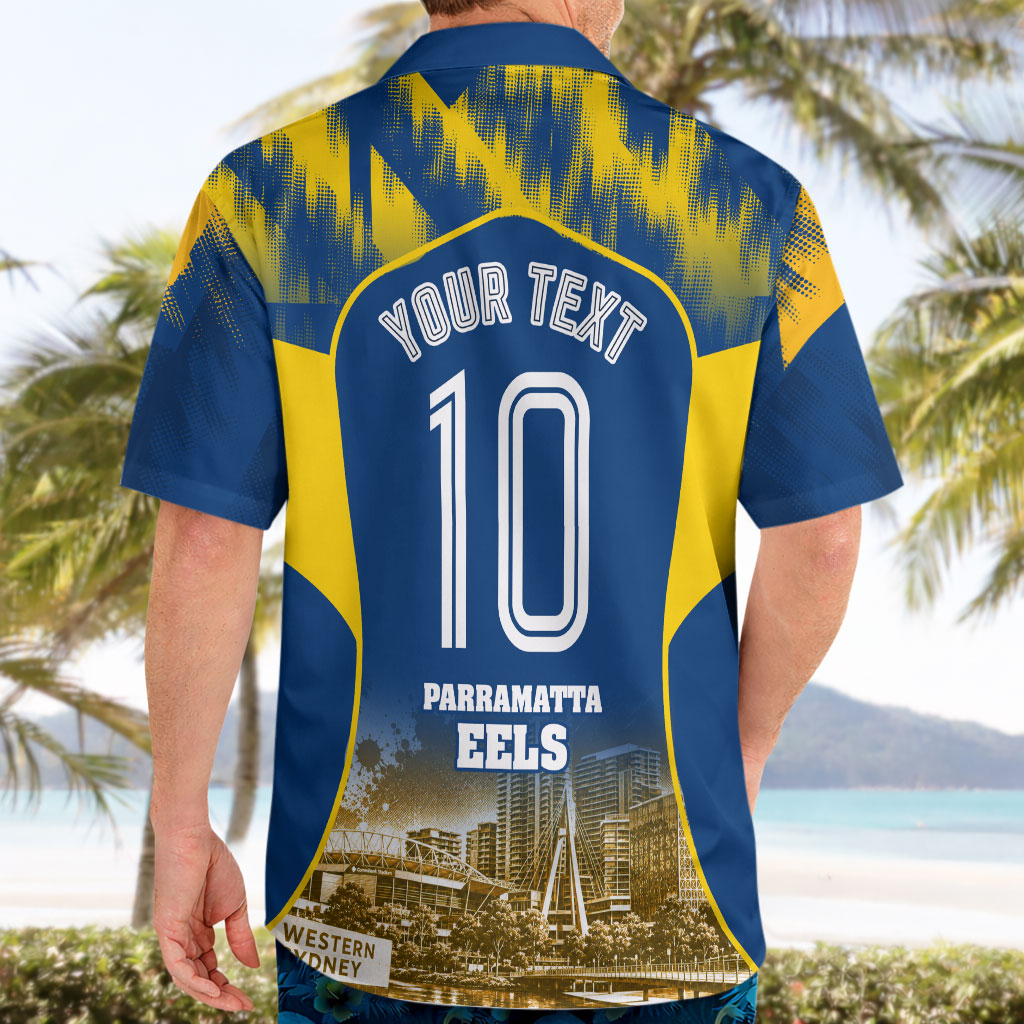 Personalised Parramatta Eels Mascot Rugby Hawaiian Shirt Parramatta Cityscape Athletic Graphic Print