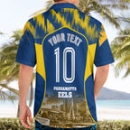 Personalised Parramatta Eels Mascot Rugby Hawaiian Shirt Parramatta Cityscape Athletic Graphic Print