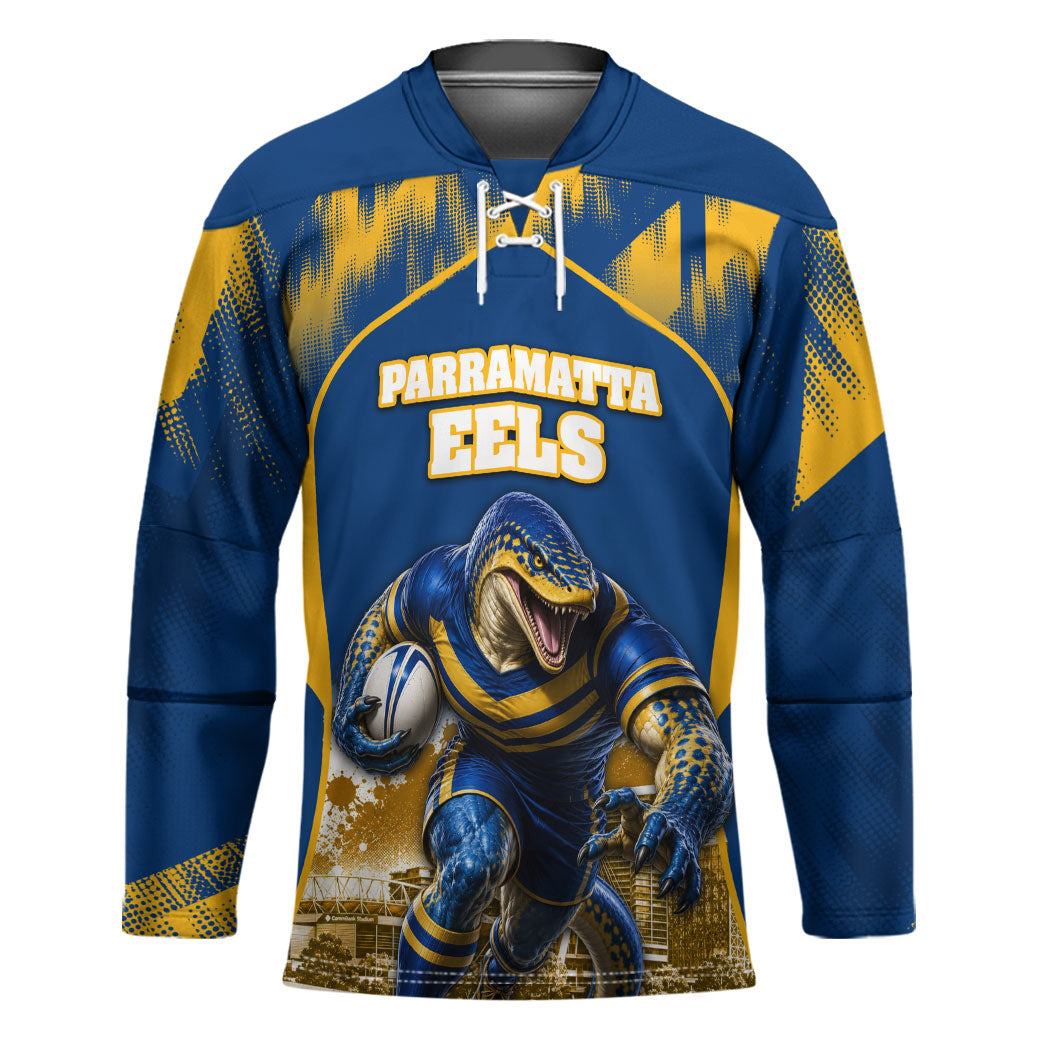Personalised Parramatta Eels Mascot Rugby Hockey Jersey Parramatta Cityscape Athletic Graphic Print