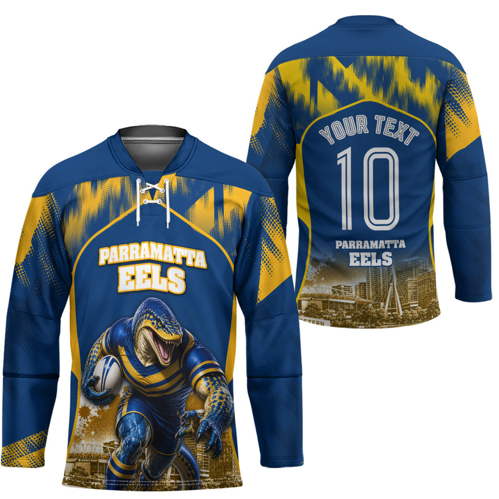 Personalised Parramatta Eels Mascot Rugby Hockey Jersey Parramatta Cityscape Athletic Graphic Print
