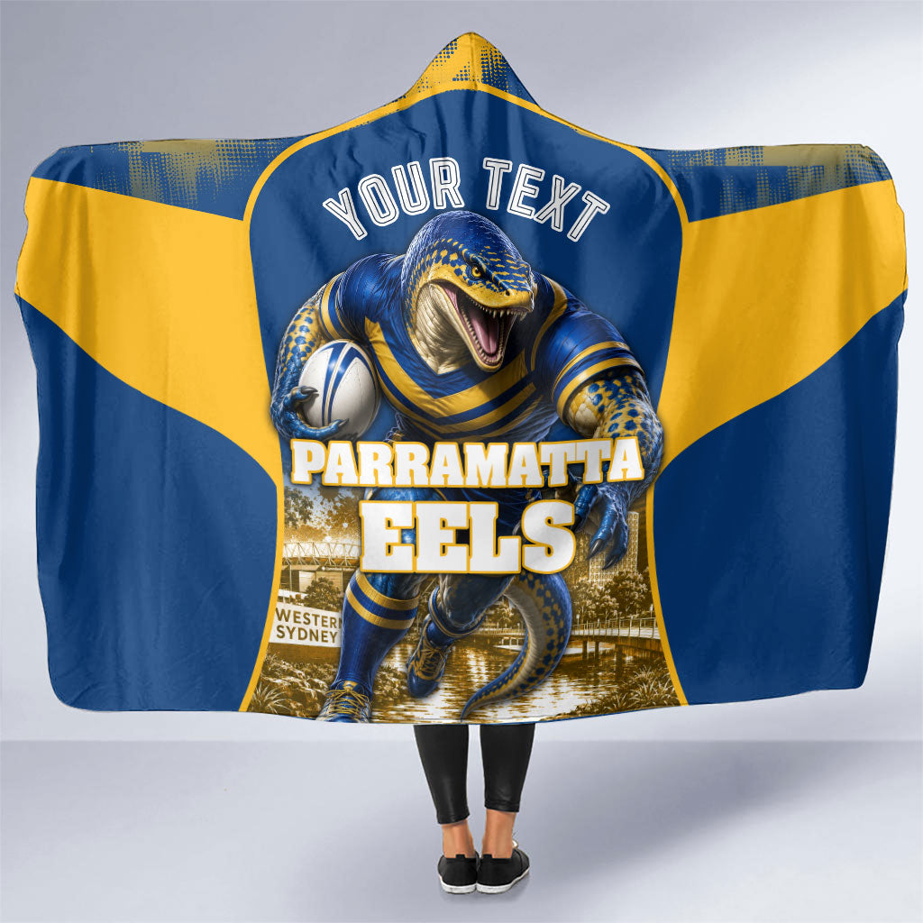 Personalised Parramatta Eels Mascot Rugby Hooded Blanket Parramatta Cityscape Athletic Graphic Print