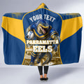 Personalised Parramatta Eels Mascot Rugby Hooded Blanket Parramatta Cityscape Athletic Graphic Print
