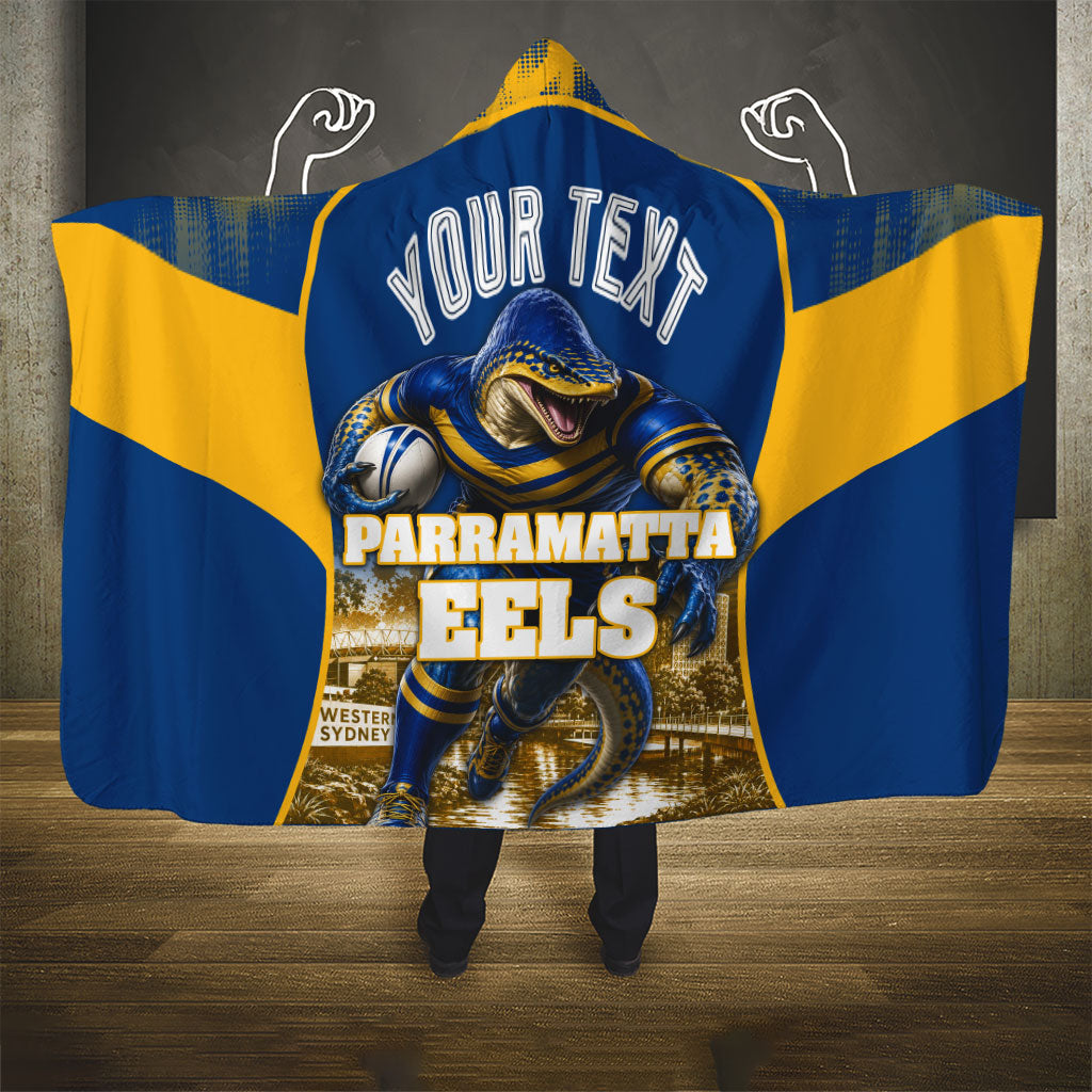 Personalised Parramatta Eels Mascot Rugby Hooded Blanket Parramatta Cityscape Athletic Graphic Print