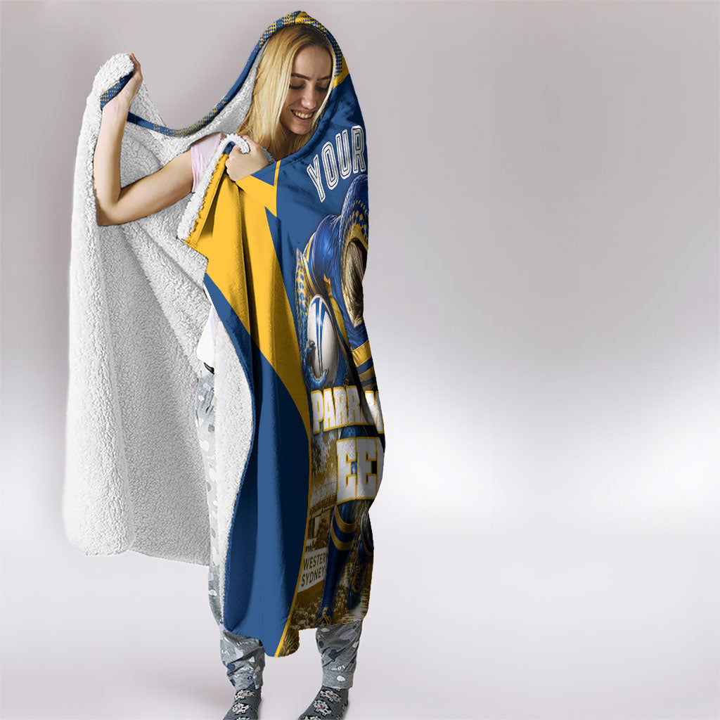 Personalised Parramatta Eels Mascot Rugby Hooded Blanket Parramatta Cityscape Athletic Graphic Print