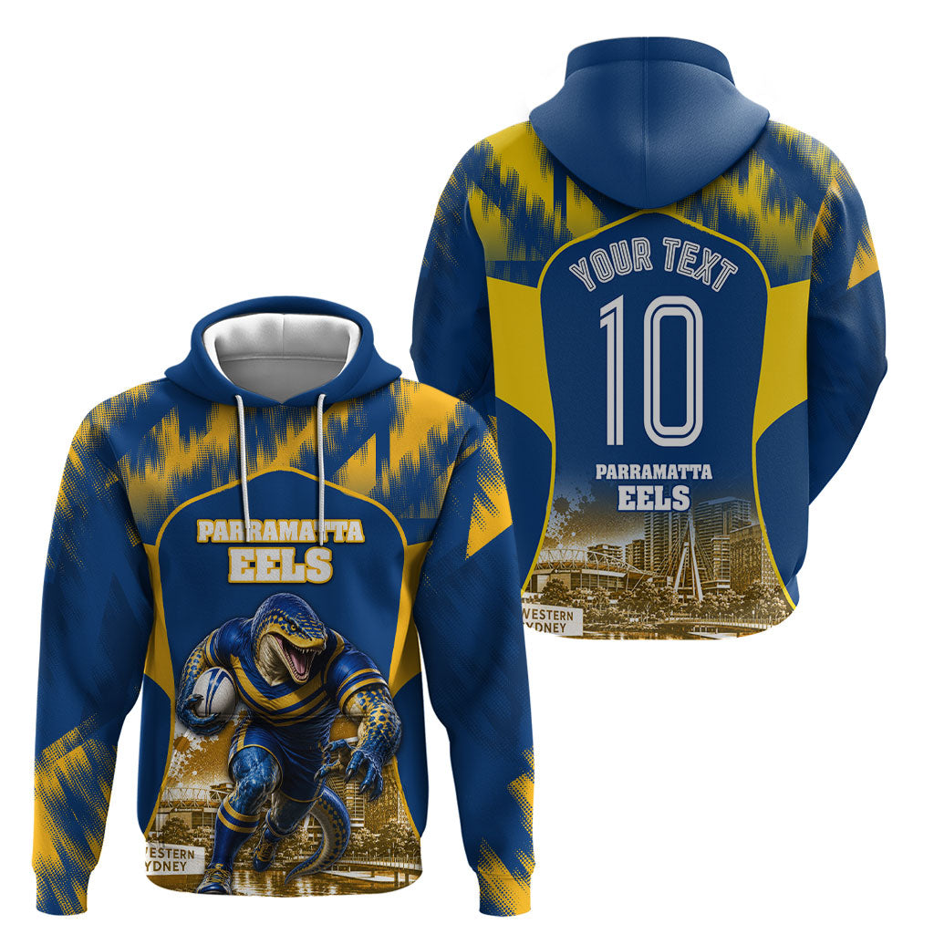 Personalised Parramatta Eels Mascot Rugby Hoodie Parramatta Cityscape Athletic Graphic Print