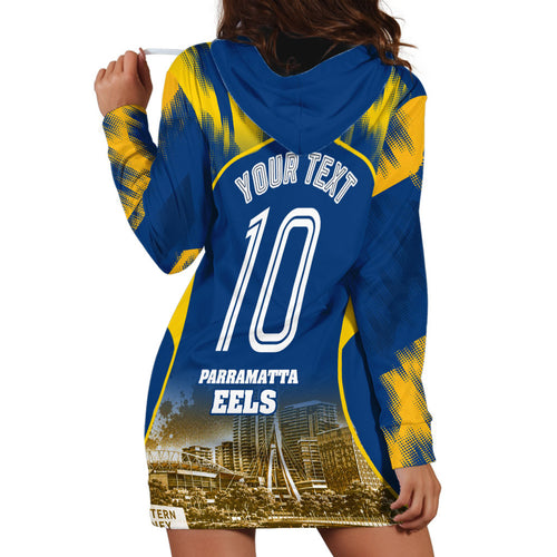 Personalised Parramatta Eels Mascot Rugby Hoodie Dress Parramatta Cityscape Athletic Graphic Print