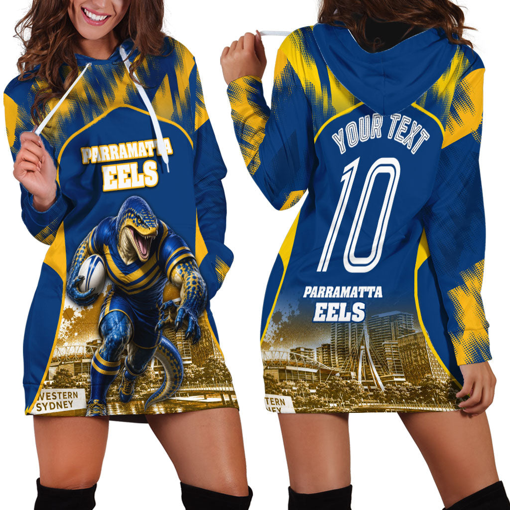 Personalised Parramatta Eels Mascot Rugby Hoodie Dress Parramatta Cityscape Athletic Graphic Print