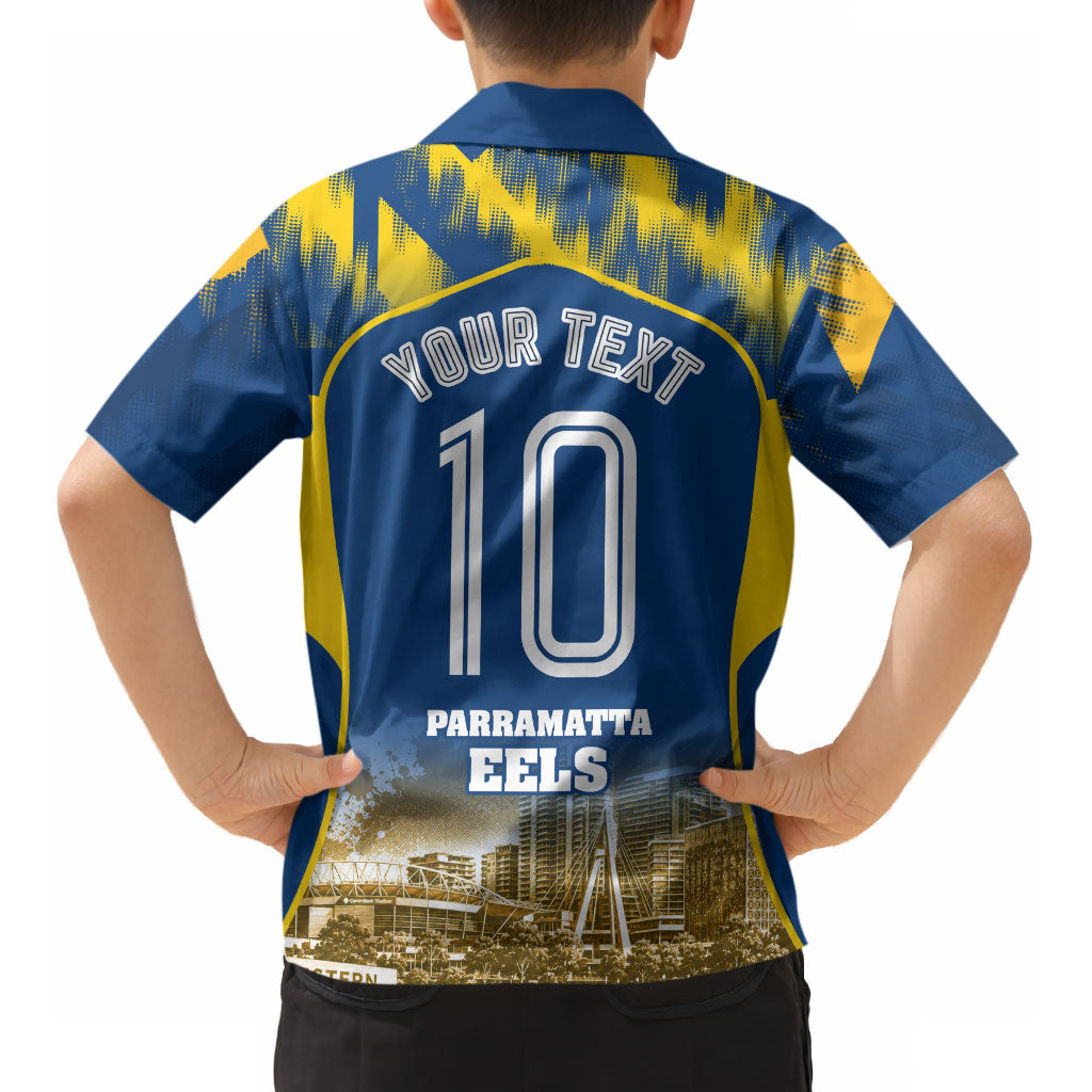 Personalised Parramatta Eels Mascot Rugby Kid Hawaiian Shirt Parramatta Cityscape Athletic Graphic Print