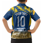 Personalised Parramatta Eels Mascot Rugby Kid Hawaiian Shirt Parramatta Cityscape Athletic Graphic Print