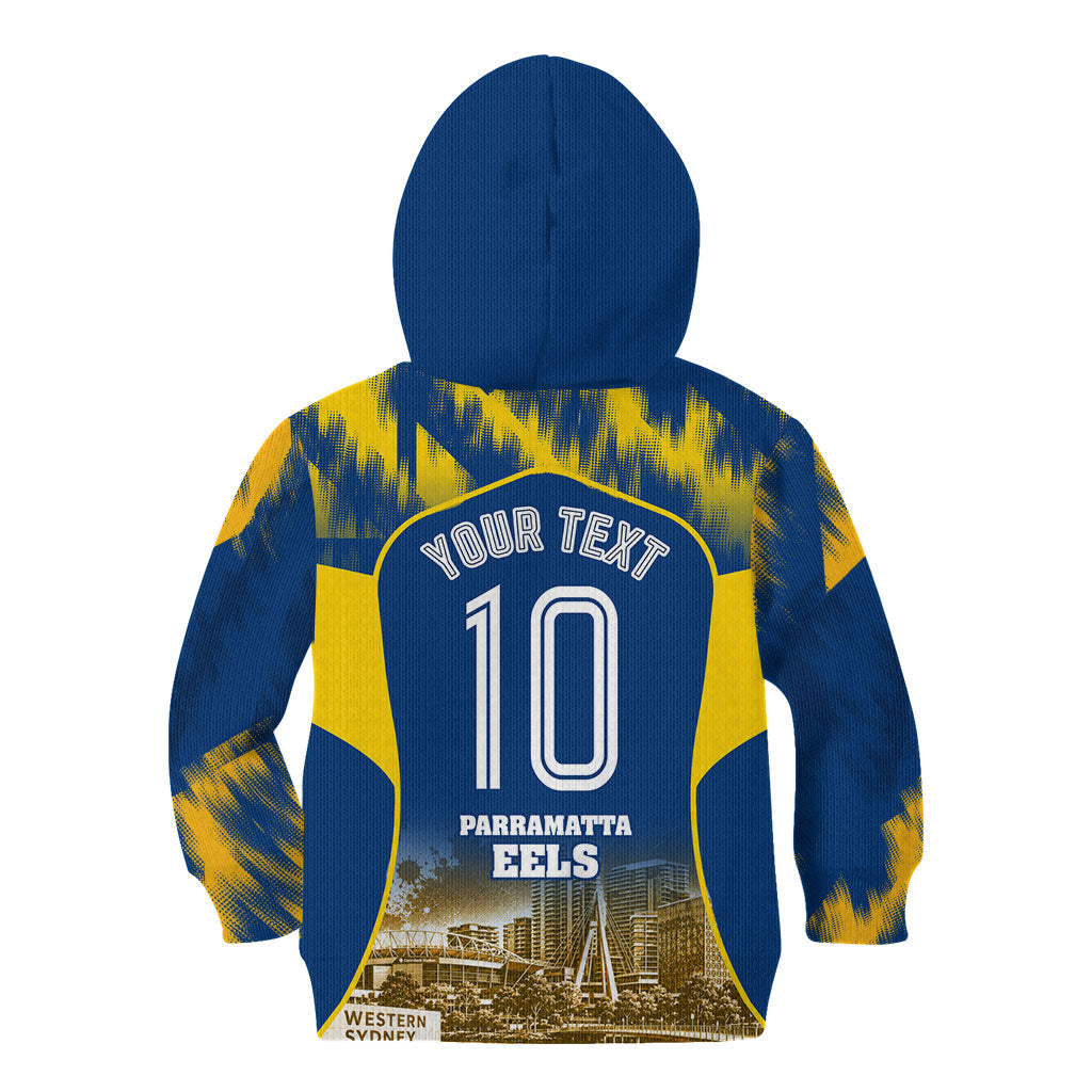 Personalised Parramatta Eels Mascot Rugby Kid Hoodie Parramatta Cityscape Athletic Graphic Print