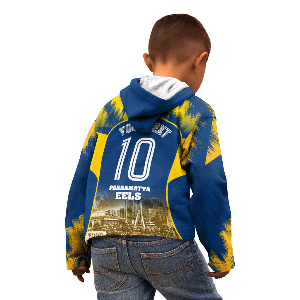 Personalised Parramatta Eels Mascot Rugby Kid Hoodie Parramatta Cityscape Athletic Graphic Print