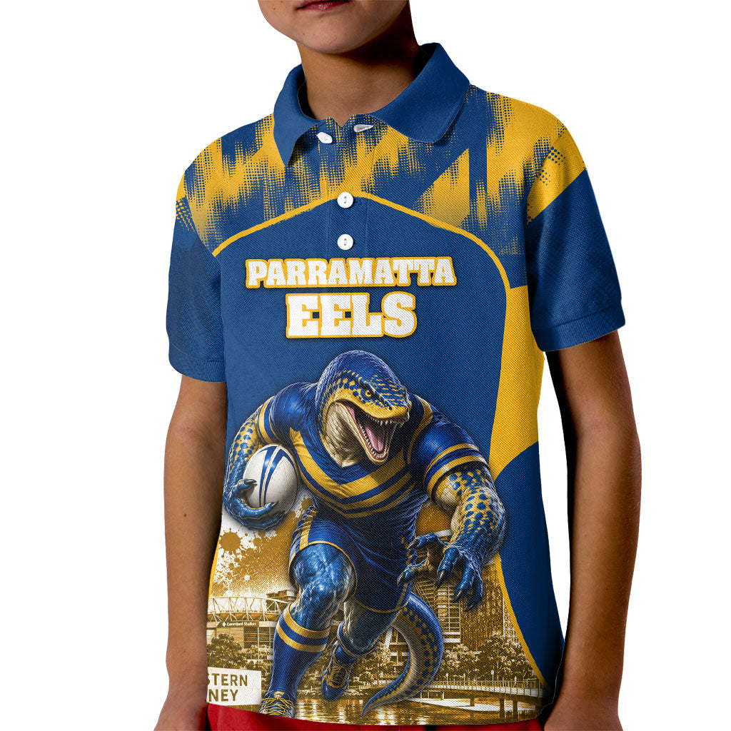 Personalised Parramatta Eels Mascot Rugby Kid Polo Shirt Parramatta Cityscape Athletic Graphic Print