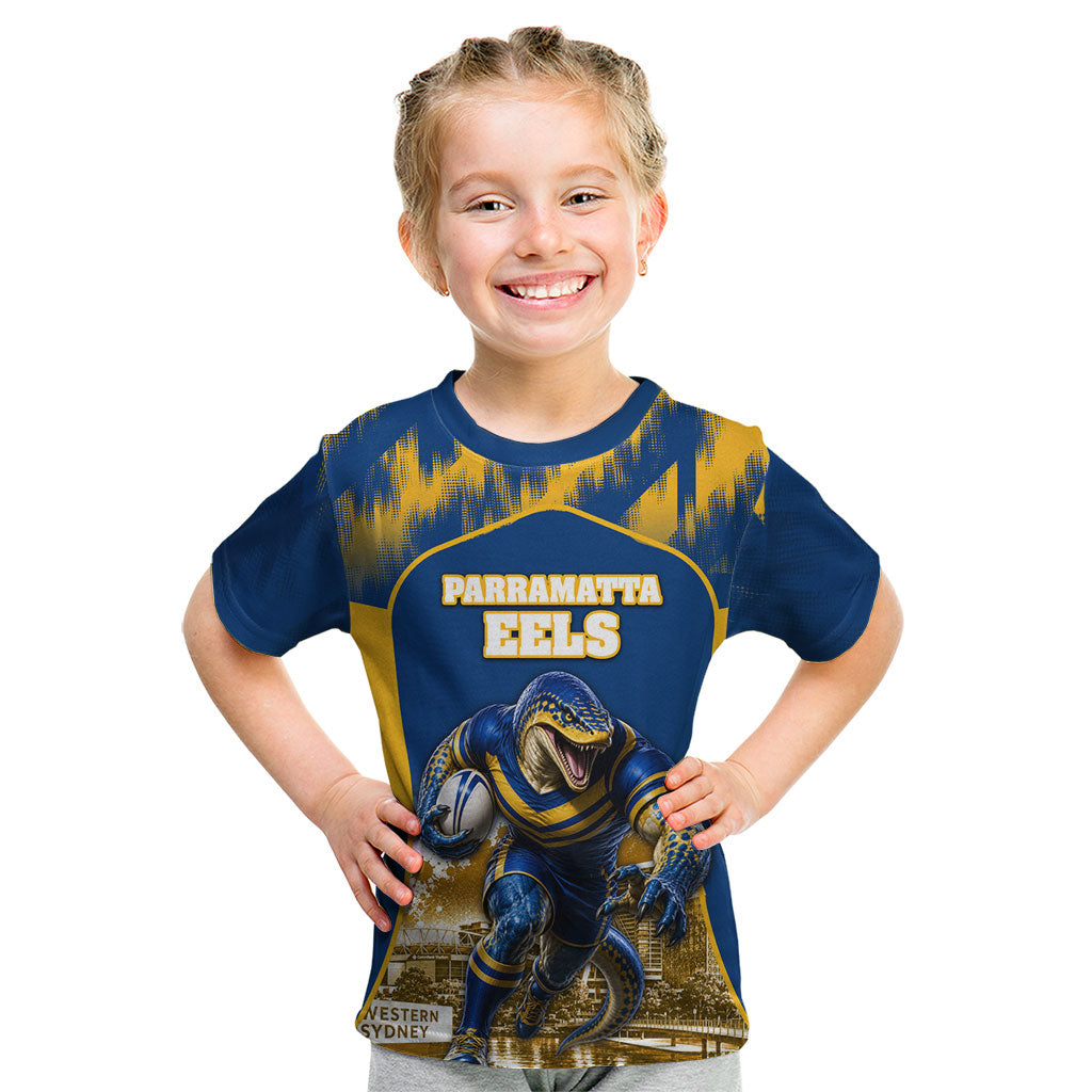 Personalised Parramatta Eels Mascot Rugby Kid T Shirt Parramatta Cityscape Athletic Graphic Print