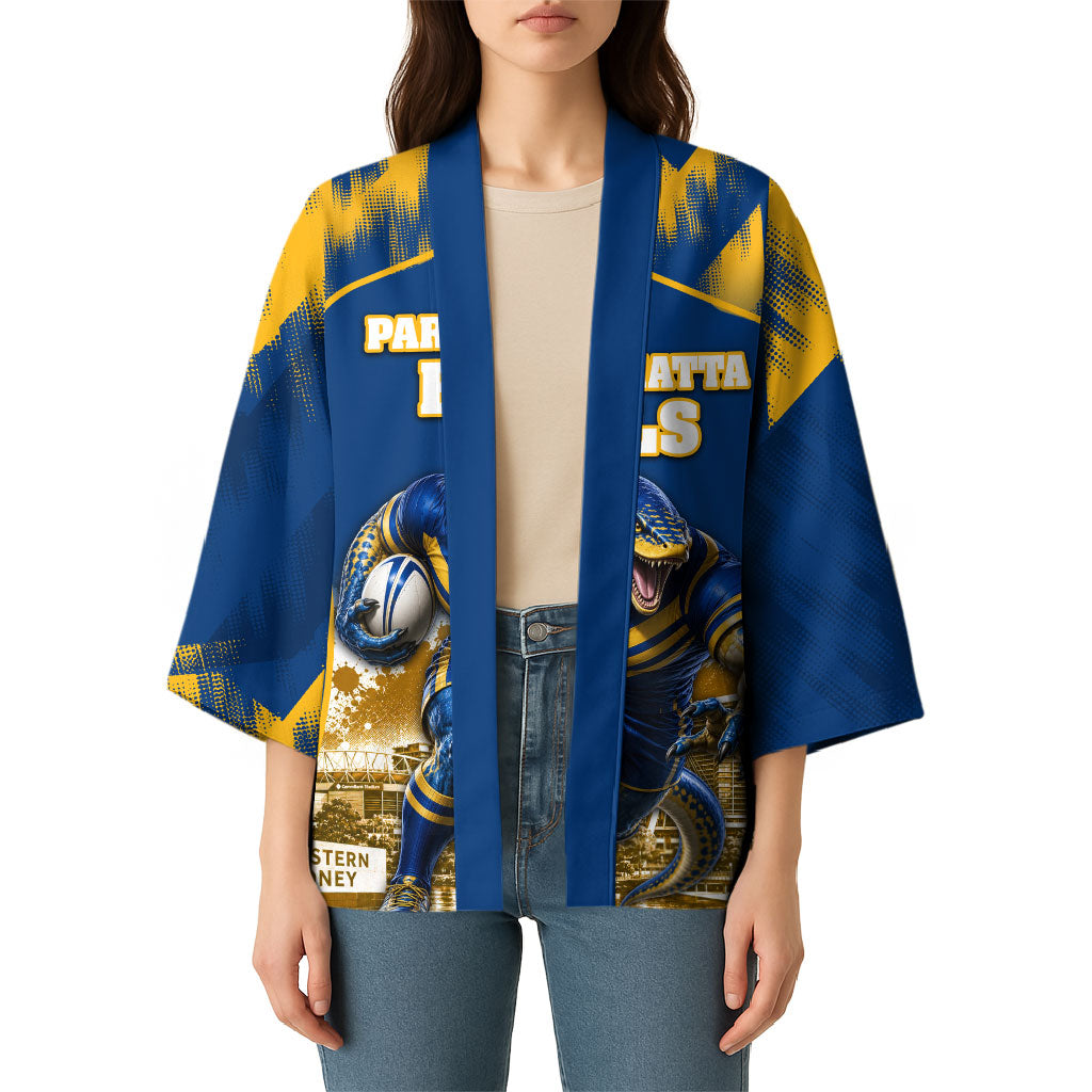 Personalised Parramatta Eels Mascot Rugby Kimono Parramatta Cityscape Athletic Graphic Print