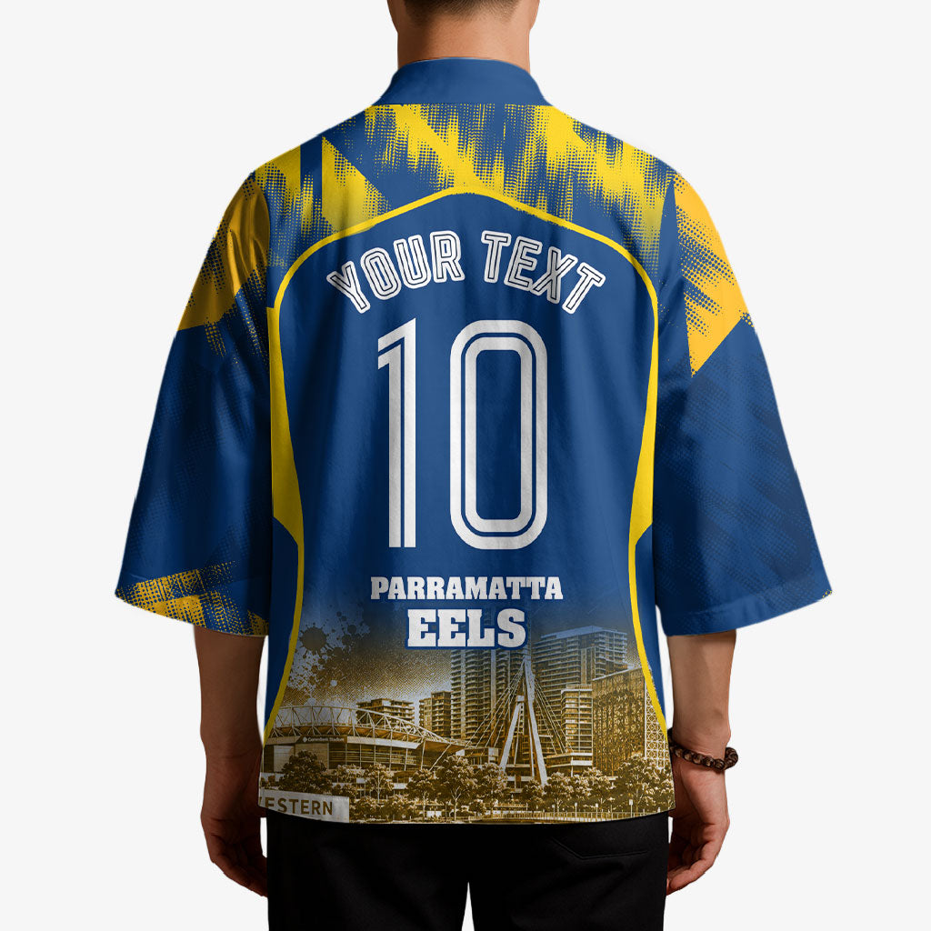 Personalised Parramatta Eels Mascot Rugby Kimono Parramatta Cityscape Athletic Graphic Print