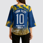 Personalised Parramatta Eels Mascot Rugby Kimono Sleeve Blouse Parramatta Cityscape Athletic Graphic Print