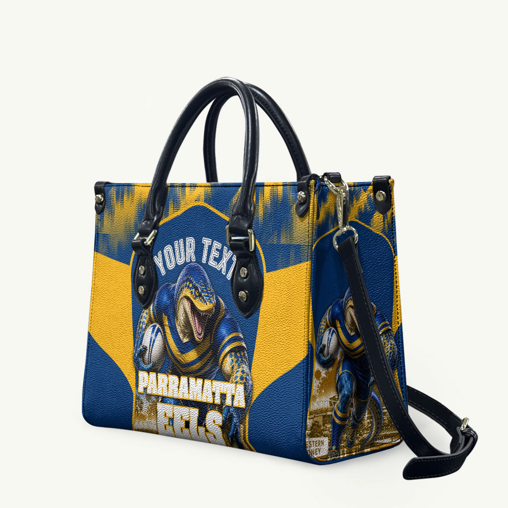Personalised Parramatta Eels Mascot Rugby Leather Bag Parramatta Cityscape Athletic Graphic Print