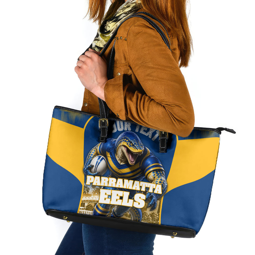 Personalised Parramatta Eels Mascot Rugby Leather Tote Bag Parramatta Cityscape Athletic Graphic Print