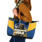 Personalised Parramatta Eels Mascot Rugby Leather Tote Bag Parramatta Cityscape Athletic Graphic Print