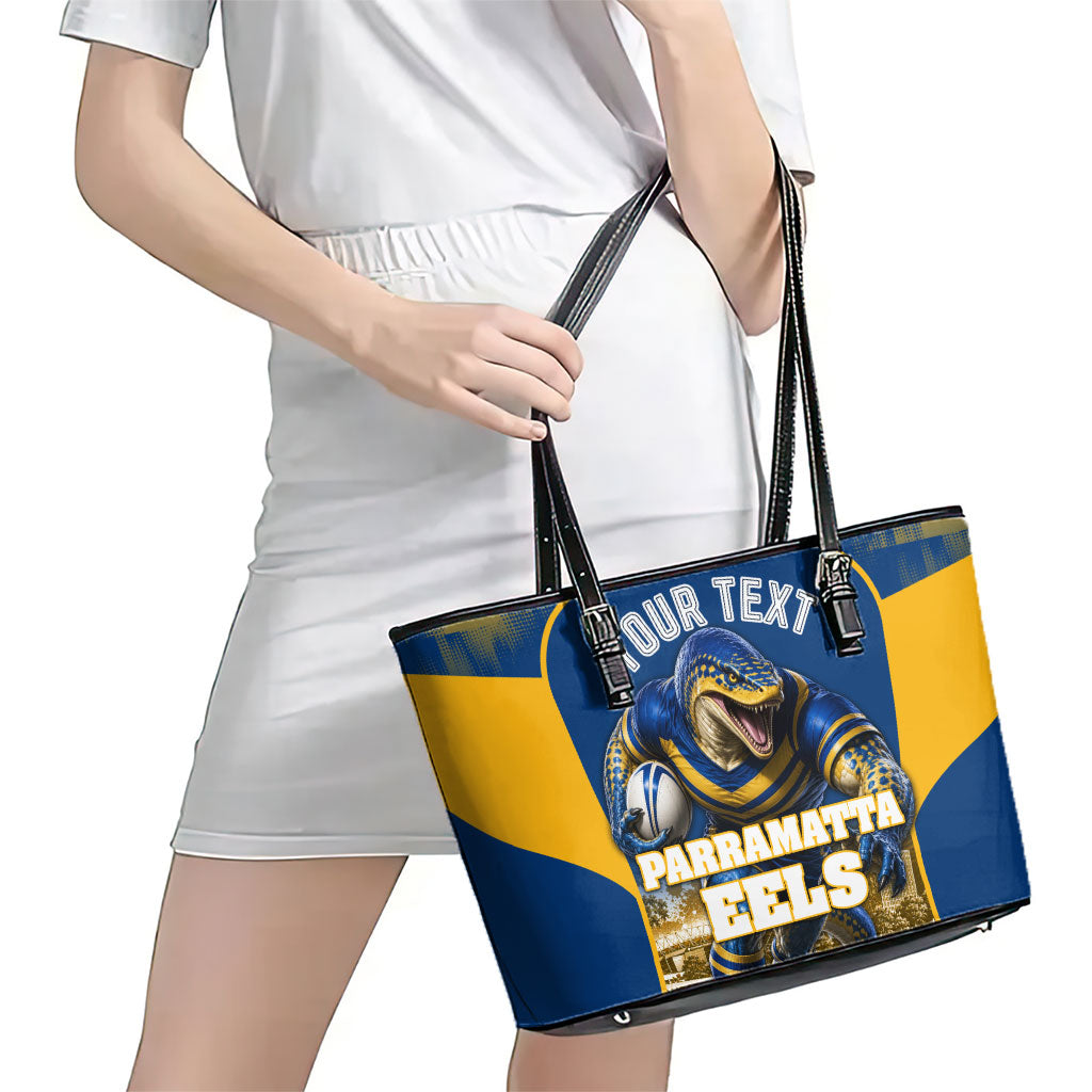 Personalised Parramatta Eels Mascot Rugby Leather Tote Bag Parramatta Cityscape Athletic Graphic Print