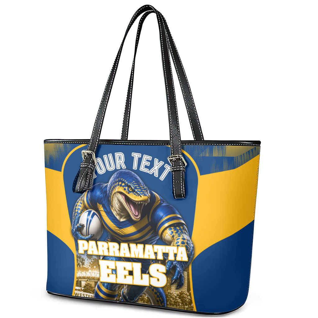 Personalised Parramatta Eels Mascot Rugby Leather Tote Bag Parramatta Cityscape Athletic Graphic Print