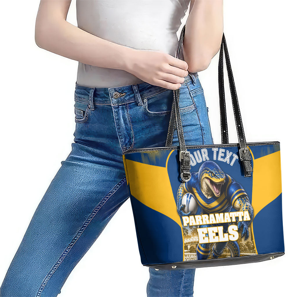 Personalised Parramatta Eels Mascot Rugby Leather Tote Bag Parramatta Cityscape Athletic Graphic Print