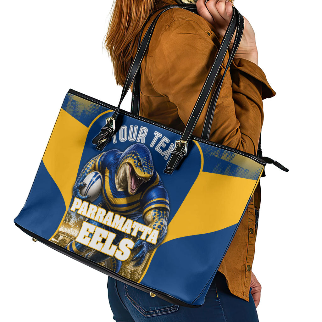 Personalised Parramatta Eels Mascot Rugby Leather Tote Bag Parramatta Cityscape Athletic Graphic Print