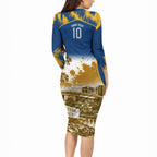 Personalised Parramatta Eels Mascot Rugby Long Sleeve Bodycon Dress Parramatta Cityscape Athletic Graphic Print