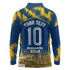 Personalised Parramatta Eels Mascot Rugby Long Sleeve Polo Shirt Parramatta Cityscape Athletic Graphic Print