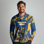 Personalised Parramatta Eels Mascot Rugby Long Sleeve Polo Shirt Parramatta Cityscape Athletic Graphic Print