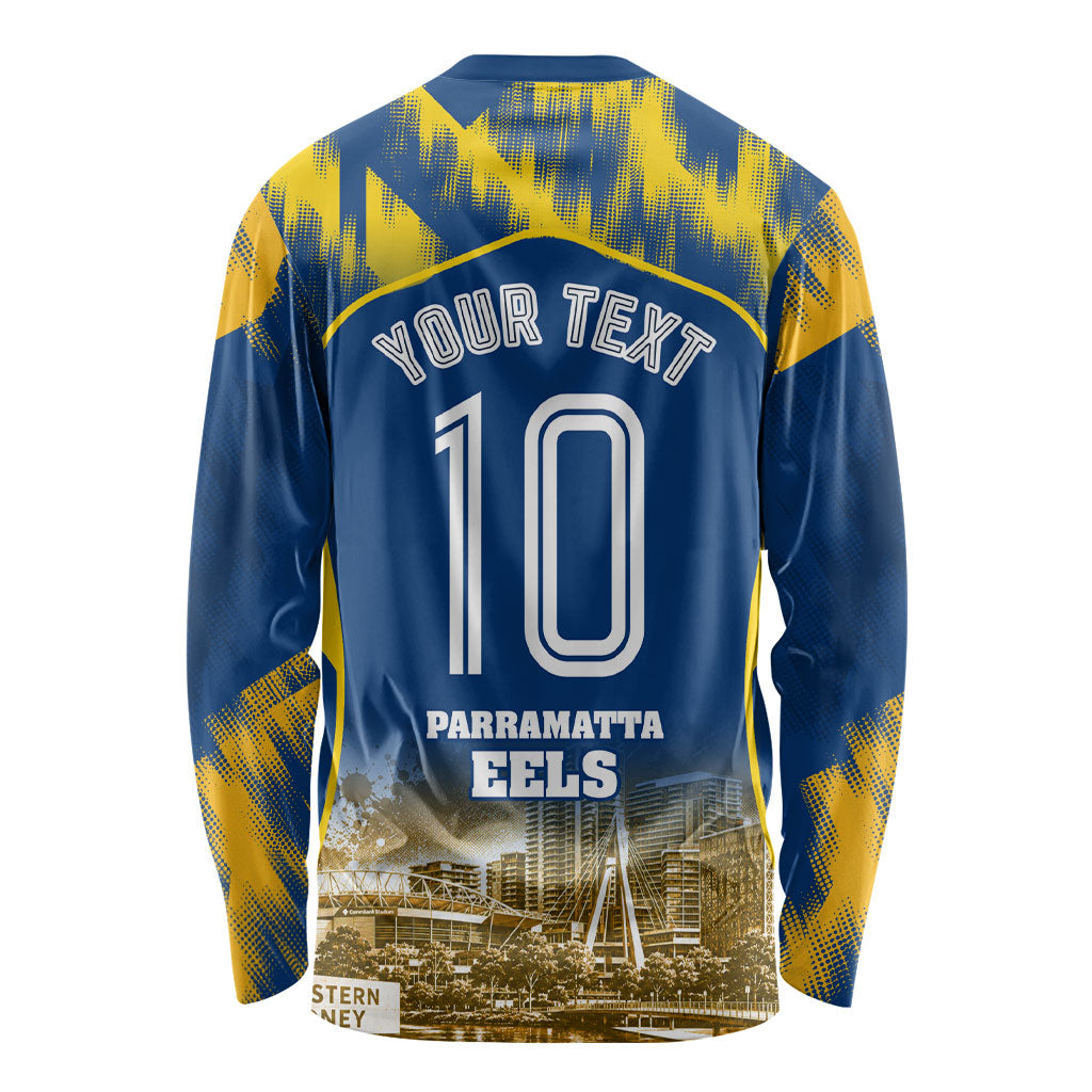 Personalised Parramatta Eels Mascot Rugby Long Sleeve Shirt Parramatta Cityscape Athletic Graphic Print
