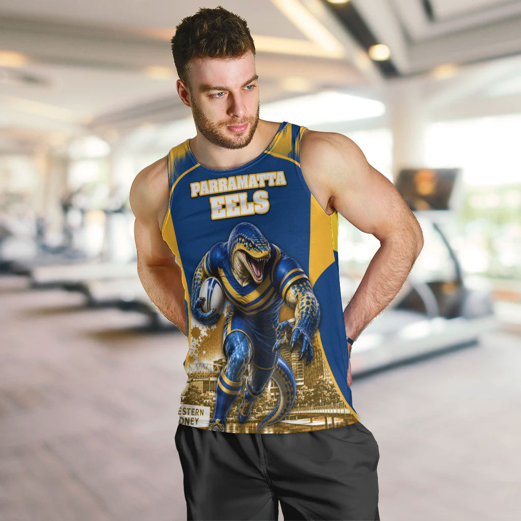 Personalised Parramatta Eels Mascot Rugby Men Tank Top Parramatta Cityscape Athletic Graphic Print