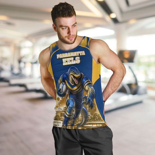 Personalised Parramatta Eels Mascot Rugby Men Tank Top Parramatta Cityscape Athletic Graphic Print