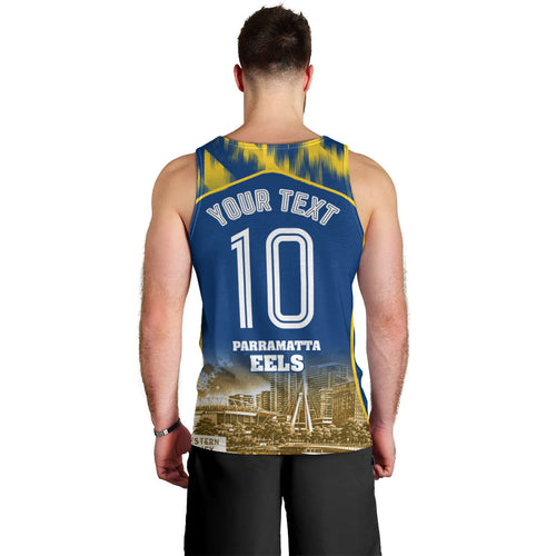 Personalised Parramatta Eels Mascot Rugby Men Tank Top Parramatta Cityscape Athletic Graphic Print