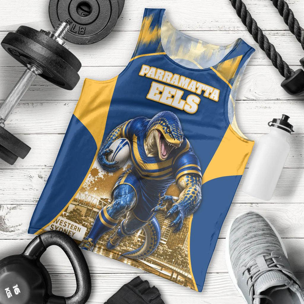 Personalised Parramatta Eels Mascot Rugby Men Tank Top Parramatta Cityscape Athletic Graphic Print