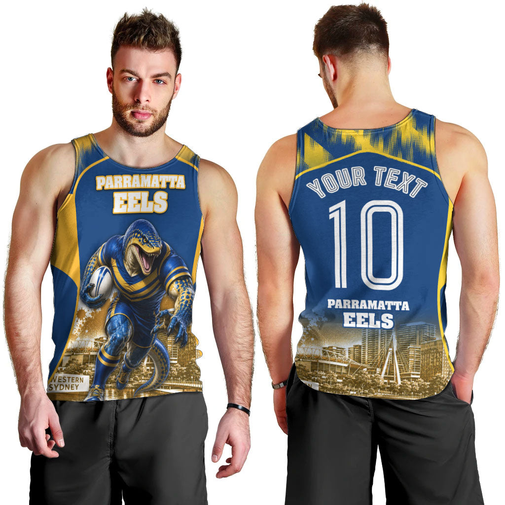 Personalised Parramatta Eels Mascot Rugby Men Tank Top Parramatta Cityscape Athletic Graphic Print