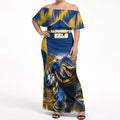 Personalised Parramatta Eels Mascot Rugby Off Shoulder Maxi Dress Parramatta Cityscape Athletic Graphic Print