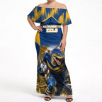 Personalised Parramatta Eels Mascot Rugby Off Shoulder Maxi Dress Parramatta Cityscape Athletic Graphic Print