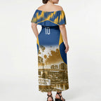 Personalised Parramatta Eels Mascot Rugby Off Shoulder Maxi Dress Parramatta Cityscape Athletic Graphic Print
