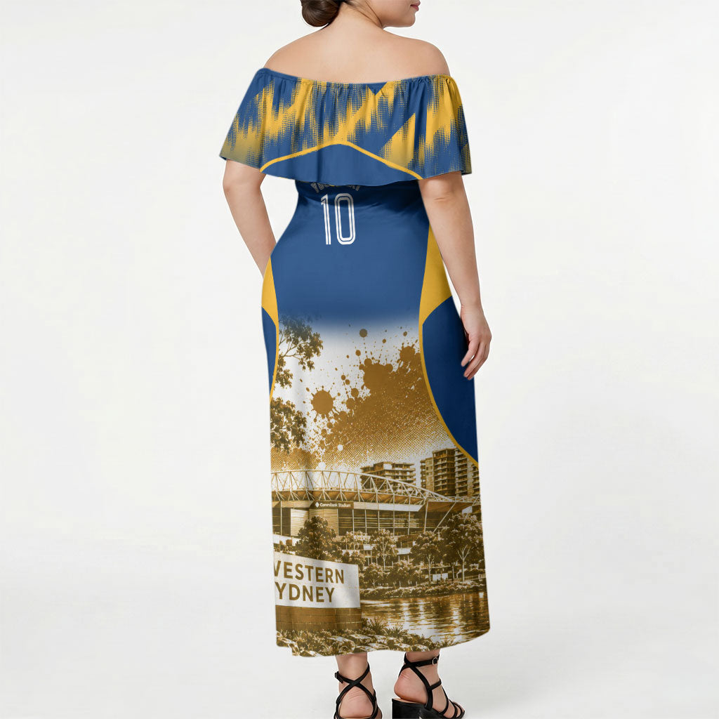 Personalised Parramatta Eels Mascot Rugby Off Shoulder Maxi Dress Parramatta Cityscape Athletic Graphic Print