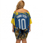 Personalised Parramatta Eels Mascot Rugby Off Shoulder Short Dress Parramatta Cityscape Athletic Graphic Print