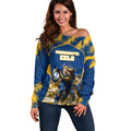 Personalised Parramatta Eels Mascot Rugby Off Shoulder Sweater Parramatta Cityscape Athletic Graphic Print