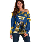 Personalised Parramatta Eels Mascot Rugby Off Shoulder Sweater Parramatta Cityscape Athletic Graphic Print